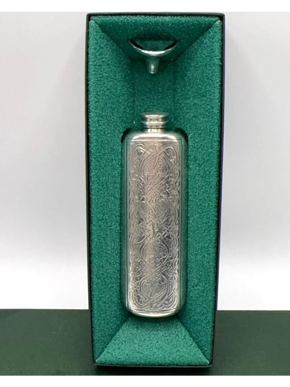 Scottish Piper Pewter Celtic Knot Slim Hip Flask Engraved Made in UK Box Funnel